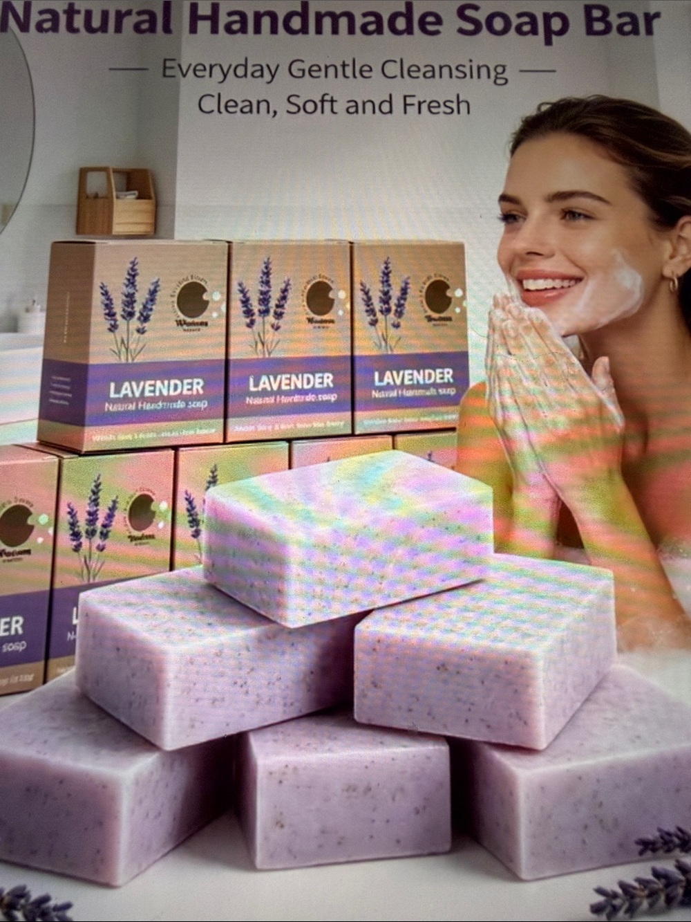 Handmade Lavender Bath Soap Bar - Gentle Calming Cleanse with soap bag. 🆕 - Picture 2 of 4